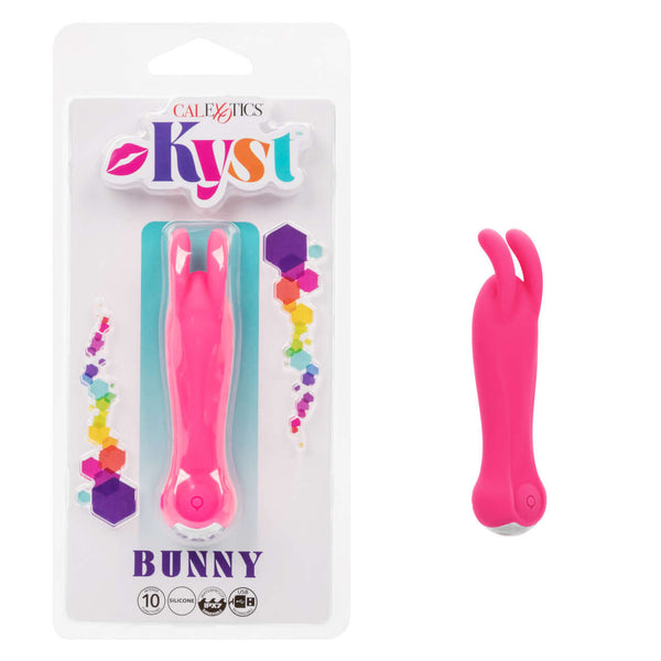 Kyst Bunny 10 Function Rechargeable Bullet Vibrator in packaging and out on display