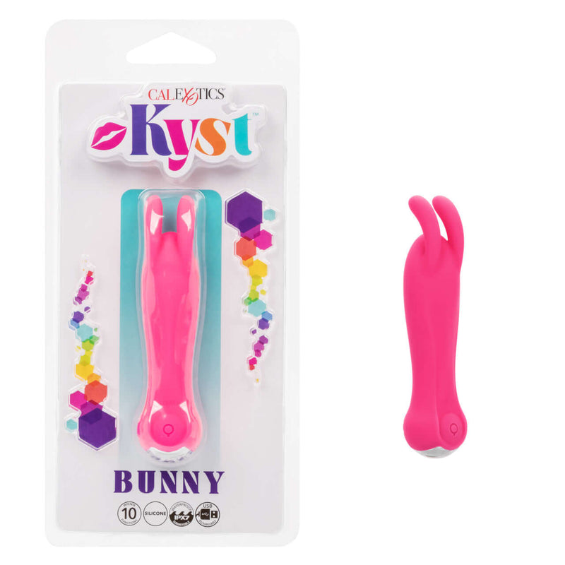 Kyst Bunny 10 Function Rechargeable Bullet Vibrator in packaging and out on display