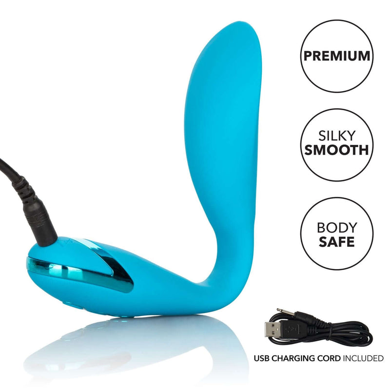 California Dreaming Palm Springs Pleaser in Blue with USB charging cord, featuring premium, silky smooth, body-safe material.