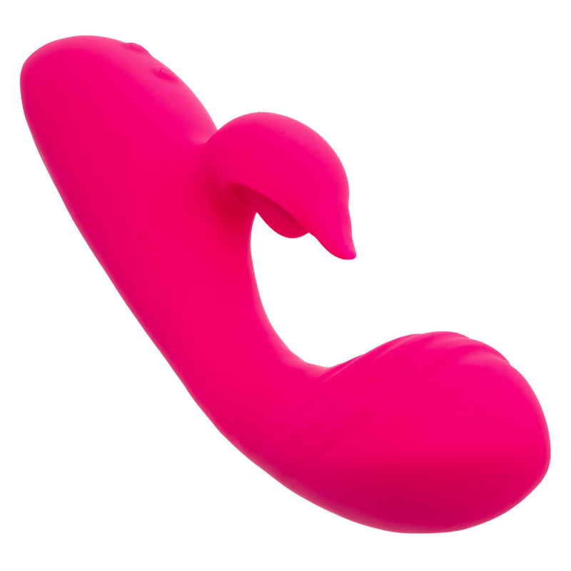 Rumbler Rumble Duo Silicone Rabbit Vibrator Pink features smooth silicone design for dual stimulation pleasure.