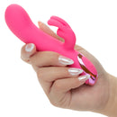 Kroma Turbo G Bunny Silicone Rabbit Vibrator Pink held in hand showcasing its compact design and dual-stimulation features.