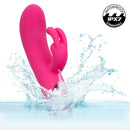 Kroma Turbo G Bunny Silicone Rabbit Vibrator Pink splashing in water, showcasing its waterproof feature and design.