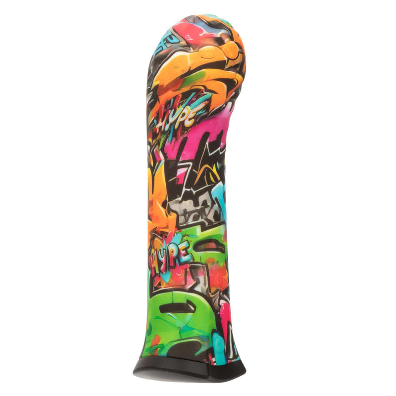 Hype Mini G vibrant graffiti design petite G-spot vibrator showcasing its colorful curved head for intense pleasure