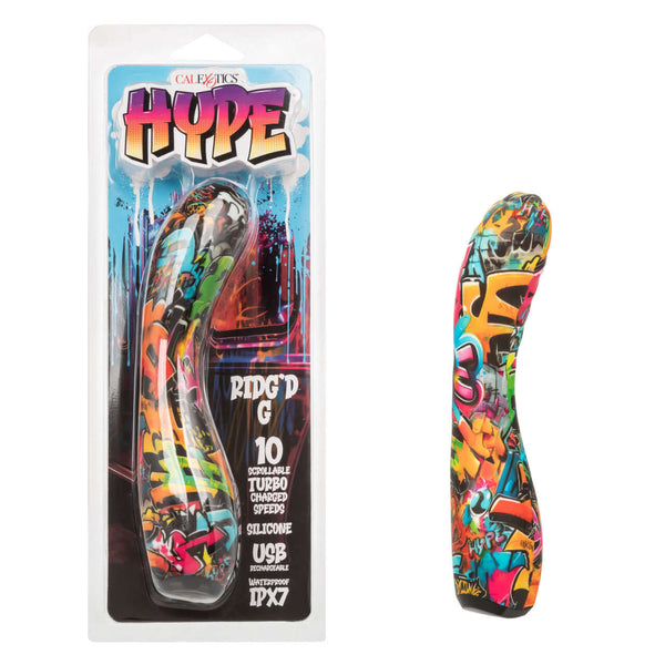 Hype Ridg'd G 10-Speed Vibrator with Curved G-Spot Design and Ridges for Enhanced Pleasure in Vibrant Colors and Packaging