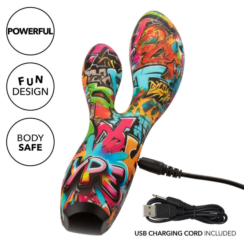 Hype Dual Stim 10-Speed Dual Vibrator with USB Charging Cord and Colorful Fun Design