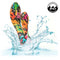 Vibrant Hype Dual Stim 10-Speed Dual Vibrator with graffiti design splashing in water, IPX7 waterproof and submersible.