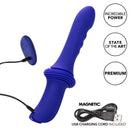 Blue ridged thruster sex machine with remote and magnetic USB charging cord, featuring incredible power and state-of-the-art design.
