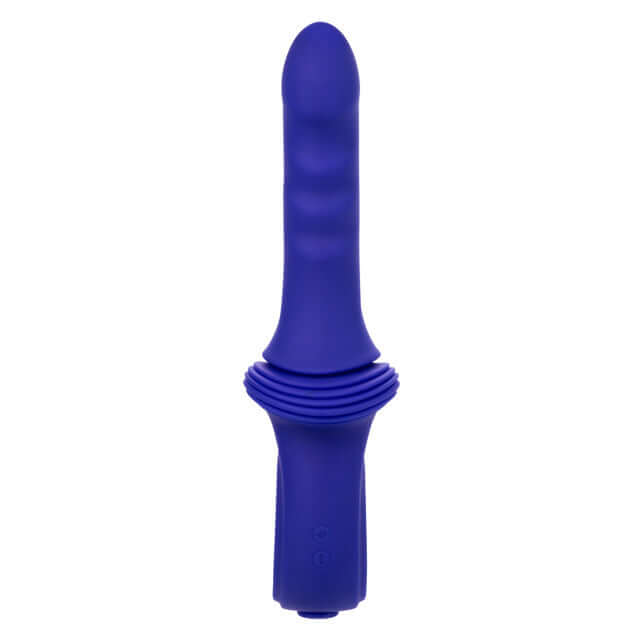 Overdrive Remote Control Ridged Thruster Sex Machine in blue with ridged shaft for enhanced stimulation.
