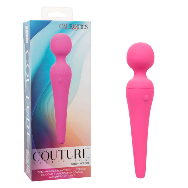 Pink Couture Collection Body Wand with packaging, featuring 10 vibration speeds and waterproof silicone design.