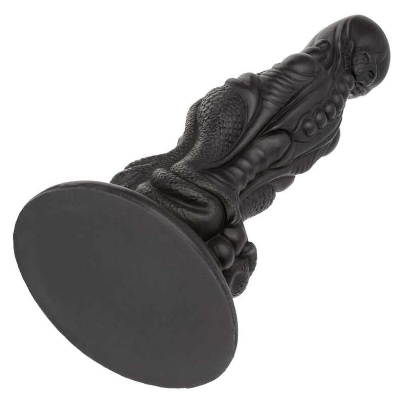 Black 9.75” Monster Dong The Colossus silicone dildo with suction cup, featuring a detailed, life-like design for extreme pleasure.