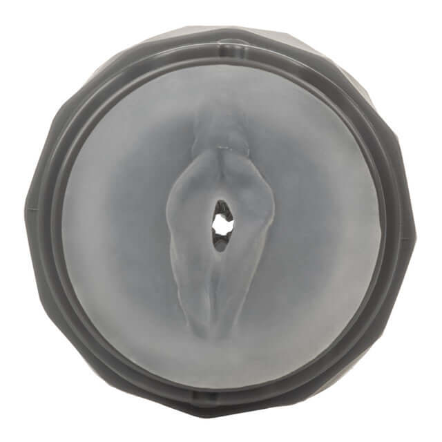 Top view of the Milk Master Vibro Squeeze Pussy, a dual-ended rechargeable masturbator designed for intense sensations.