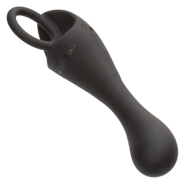 Black rechargeable prostate locator with retrieval ring, designed for precision stimulation and 10 vibration speeds.