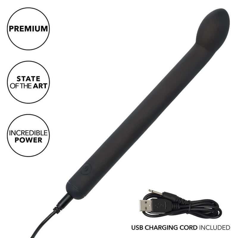 Rechargeable prostate massager with USB cord, featuring premium design, state-of-the-art technology, and incredible power.