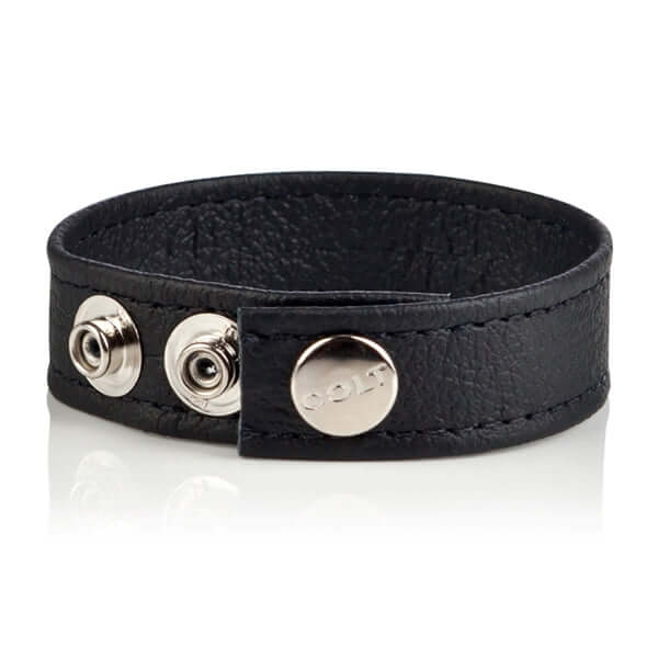 COLT adjustable 3-snap black leather C/B strap with metal snaps for bondage play