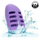 Dr. Laura Berman Rechargeable Finger Vibe in water, showcasing its IPX7 waterproof feature and sleek purple design.