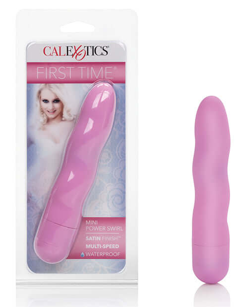 First Time Mini Power Swirl Vibrator in pink packaging, designed for personal pleasure and intimacy.