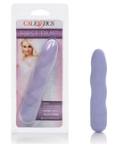 First Time Mini Power Swirl Vibrator Purple in packaging, showcasing its compact design and velvety finish.