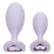 First Time Crystal Booty Duo silicone anal plugs in purple with heart crystal inlay base, 2 pack.