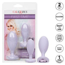 First Time Crystal Booty Duo Silicone Anal Plug set in purple, featuring 2 graduated plugs with heart gem accents.