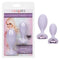 First Time Crystal Booty Duo Silicone Anal Plug set in purple, featuring 2 graduated sizes and heart crystal inlays.