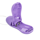 Whisper Micro Heated Purple Vibrator with a compact design and battery compartment for discreet use and easy travel.
