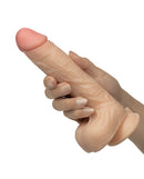 Working Stiff The Vibrating Surfer Realistic Dildo Vanilla held in a hand, showcasing its lifelike design and texture.