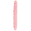 Translucence Veined Double Dong 12 inch Pink displayed in soft jelly-style PVC for versatile pleasure.