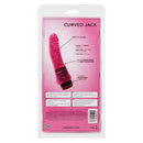 Packaging of Hot Pink Curved Jack Penis Vibrator with multi-speed vibration from California Exotic Novelties.