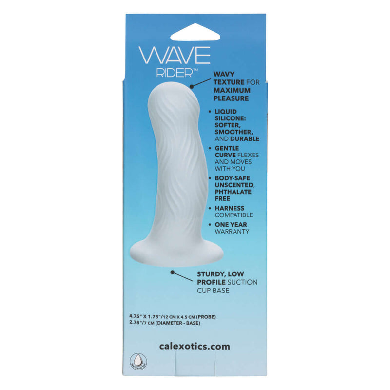 Wave Rider Foam Blue Probe packaging highlighting its wavy texture and features for maximum pleasure and satisfaction.