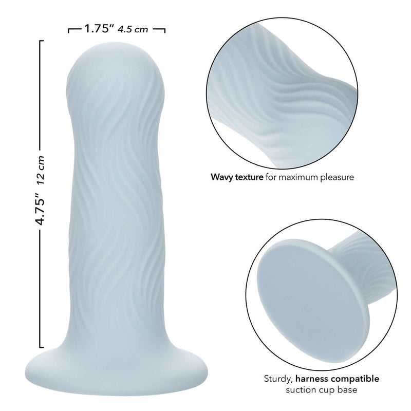 Wave Rider Foam Blue Probe with wavy texture and suction cup base for enhanced pleasure and versatile use.