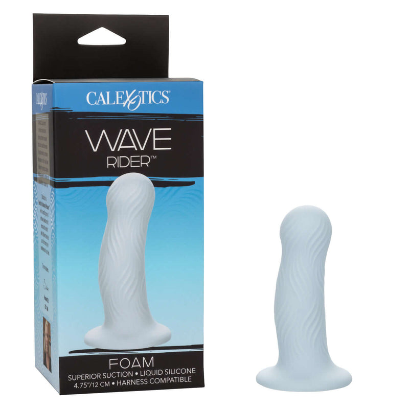 Wave Rider Foam Blue Probe by California Exotic Novelties in packaging, designed for enhanced pleasure and sensory experiences.