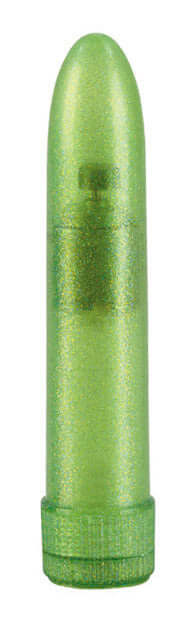 Shane’s World Sparkle Green Vibe, compact glittery multi-speed vibrator for intense stimulation, 4.5 inches long.