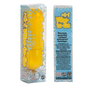 Yellow Mini Vibe-to-Go compact powerful discreet vibrator in packaging with product details.