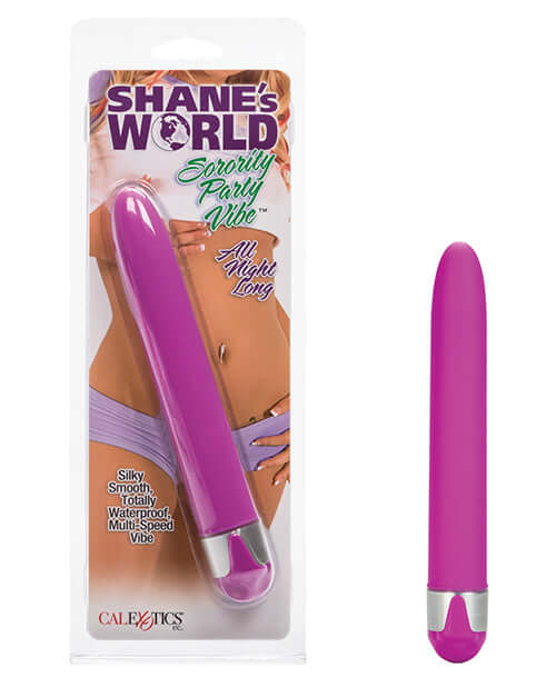 Shane's World Sorority Party Vibe - 6.5 Inch Purple Waterproof Multi-Speed Hard Vibrator in Packaging