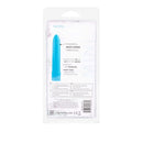 Packaging of Mini Neon Multiple Speed Hard Vibrator 4.5" in Blue with product features detailed, by California Exotic Novelties.