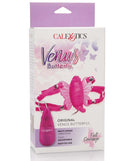 Packaging of the Venus Butterfly Pink Vibrator featuring adjustable straps and butterfly design for hands-free stimulation.