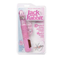 Petite Thrusting Jack Rabbit Pink Vibrator packaging showcasing waterproof features and multiple functions.