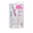 Petite Thrusting Jack Rabbit Pink Vibrator packaging with features and specifications listed