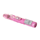 Petite Thrusting Jack Rabbit Pink Vibrator showcasing its compact design and stimulating features.