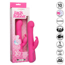 Jack Rabbit Elite Beaded G Rabbit Pink Vibrator packaging showcasing features like silicone, USB rechargeable, and waterproof design.