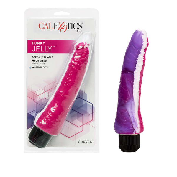 Funky Jelly Vibe 7.5 Inches Pink and Purple Realistic Vibrator in Packaging by California Exotic Novelties