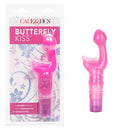 Butterfly Kiss Pink Vibrator shown in packaging with multi-speed settings and waterproof design for pleasurable stimulation.
