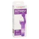 The Original Butterfly Kiss Purple Vibrator packaging showcasing waterproof design and push-button controls.