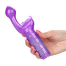 The Original Butterfly Kiss Purple Vibrator held in hand showcasing its dual-stimulation design and vibrant color.