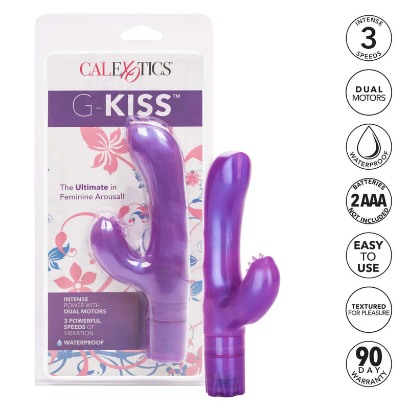 G-Kiss Purple Vibrator with Dual Motors in Packaging for G-Spot and Clitoral Arousal