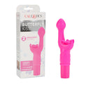 Silicone Butterfly Kiss Vibrator Pink in packaging with description of features and dual motors.