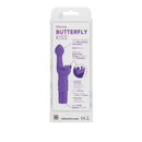 Silicone Butterfly Kiss Purple Vibrator packaging showcasing its features and design for intimate pleasure.
