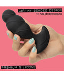 Rock Bottom Rumbling Mega Beaded Anal Probe Black in hand, showcasing girthy beaded design and premium silicone.
