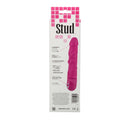 Power Stud Rod Dong Pink Vibrator packaging with details on features and specifications.