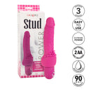 Power Stud Cliterrific Vibrator 6.75 inch Pink with textured surface and curved shaft for pleasure.